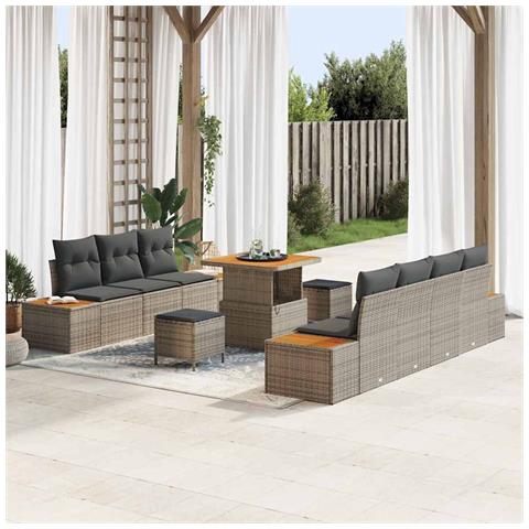 Set Divano da Giardino con cuscino 10 pcs Grigio Poly Rattan - Foto 2
