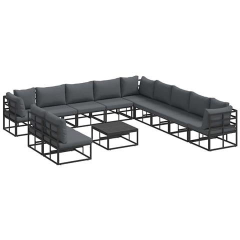 Set Divano da Giardino con cuscino 12 pcs Nero Alluminio - Foto 1
