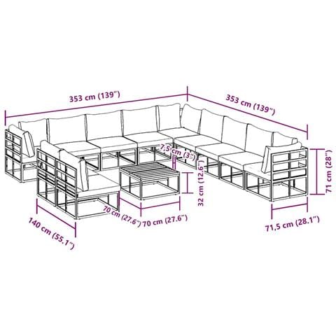 Set Divano da Giardino con cuscino 12 pcs Nero Alluminio - Foto 9