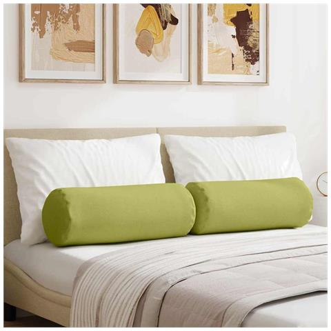 Cuscini a rullo 2 pcs Verde chiaro Ø 25 x 70 cm Tessuto - Foto 2