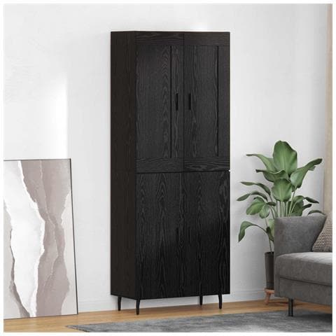 Credenza 2 pcs Rovere Nero Legno Stratificato e Vetro - Foto 2