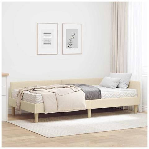 Struttura Letto Angolare con Materasso 2 pcs Crema Tessuto - Foto 2