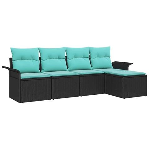 Set Divano da Giardino con archiviazione 5 pcs Nero polyrattan - Foto 1