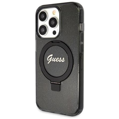 Iphone 14 Pro Max - Custodia Nera Guess Ring Stand Script Glitter Magsafe - Foto 1