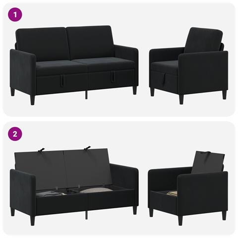Set di Divani con Storage 2 pz Nero Poliestere - Foto 2