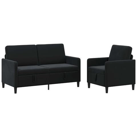 Set di Divani con Storage 2 pz Nero Poliestere - Foto 1