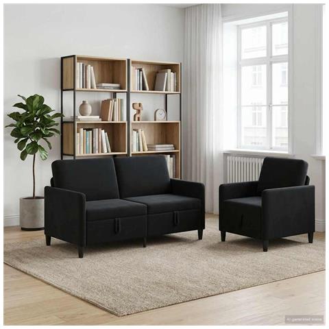 Set di Divani con Storage 2 pz Nero Poliestere - Foto 9