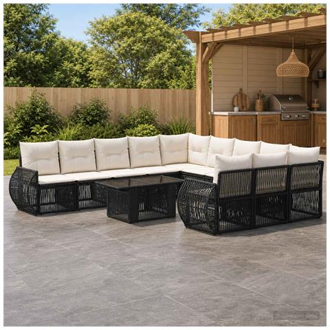 Set Divano da Giardino 12 pz Nero e Bianco Crema polyrattan - Foto 2