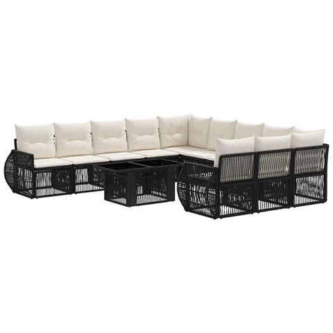 Set Divano da Giardino 12 pz Nero e Bianco Crema polyrattan - Foto 1