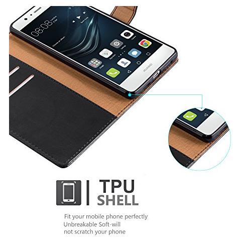 Custodia Compatibile Con Huawei P9 Lite In Nero Grafite - Coperchio Protettiva Con Chiusura Magnetica, Funzione Stand E Tasca Per Le Carte - Foto 2