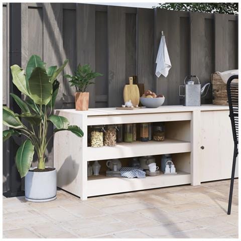 Mobile Da Cucina Da Esterno Bianco 106x55x64 Cm Legno Massello Di Pino - Foto 6