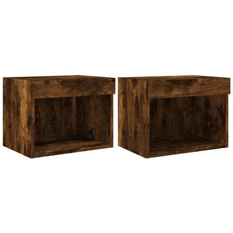 Comodini Con Luci Led A Parete 2pz Rovere Fumo - Foto 2