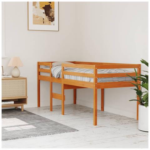 Letto A Soppalco Marrone Cera 80x200 Cm Legno Massello Di Pino - Foto 3