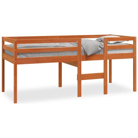 Letto A Soppalco Marrone Cera 80x200 Cm Legno Massello Di Pino - Foto 1