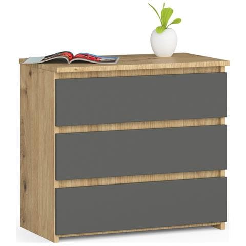 Comodino CL3, 3 cassetti, 60x35x57 cm, Colore Quarcia Artisan e Grigia Grafite - Foto 1