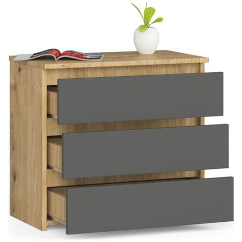 Comodino CL3, 3 cassetti, 60x35x57 cm, Colore Quarcia Artisan e Grigia Grafite - Foto 2