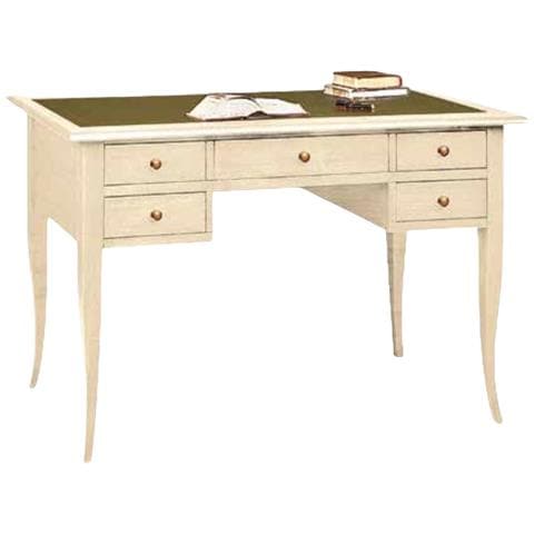 Scrivania Arte Povera Inserto Pelle Legno Avorio 150x65x81 - Foto 1
