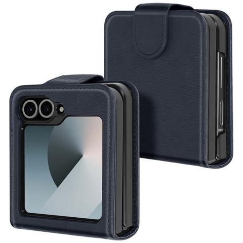 Cover Per Samsung Z Flip6 Pelle Vegan Pieghevole Linguetta Magnetica - Foto 2