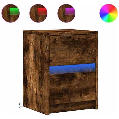 Comodino Con Luci Led Rovere Fumo In Legno Multistrato - Foto 2