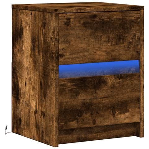 Comodino Con Luci Led Rovere Fumo In Legno Multistrato - Foto 3