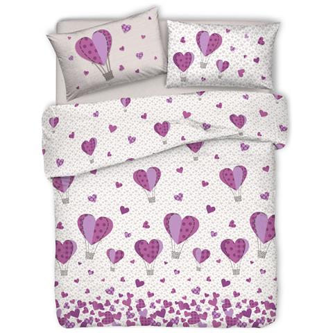 Copripiumino Sacco Piumone Pensieri Delicati Cotone Disegno Mongolfiera Matrimoniale Lilla - Foto 1