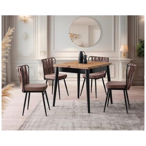 Pallini Tavolo Da Pranzo Estedibile, In Stile Industriale In Legno E Nero 80 Cm - Foto 2