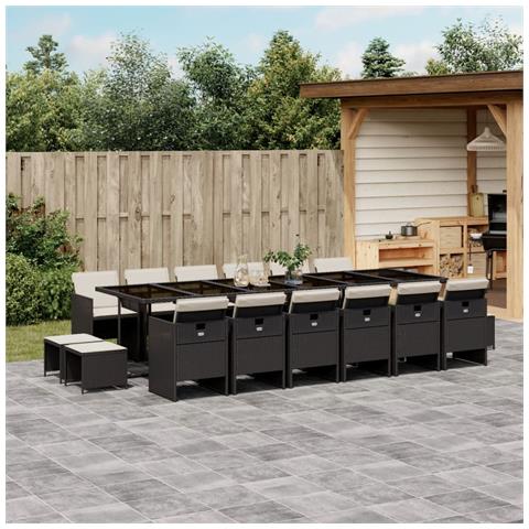 Set Da Pranzo Da Giardino 17 Pz Con Cuscini Nero In Polyrattan - Foto 1