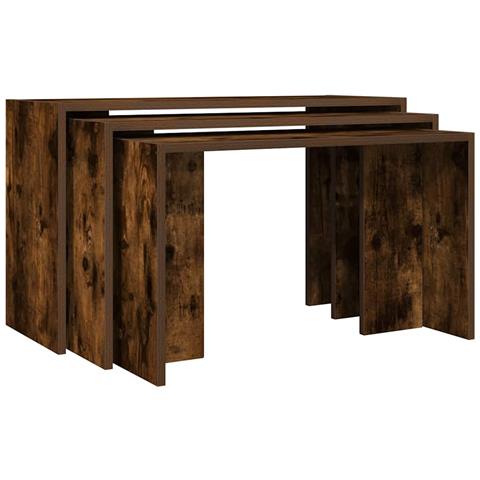 Tavolini Impilabili 3 Pz Rovere Fumo In Legno Multistrato - Foto 2