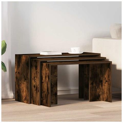 Tavolini Impilabili 3 Pz Rovere Fumo In Legno Multistrato - Foto 3