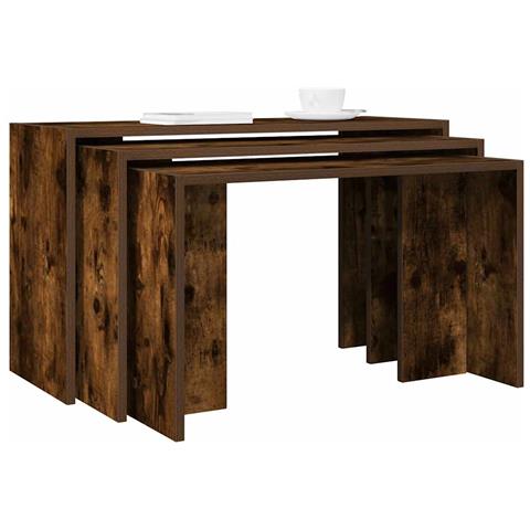 Tavolini Impilabili 3 Pz Rovere Fumo In Legno Multistrato - Foto 1