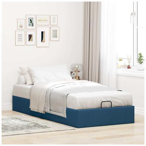 Struttura Letto Pouf Senza Materasso Blu 80x200 Cm In Tessuto - Foto 3