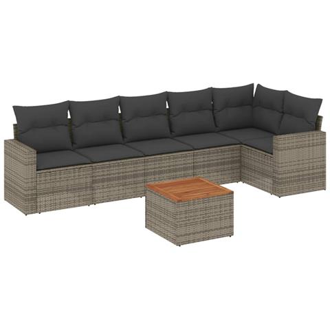 Set Divani Da Giardino 7 Pz Con Cuscini Grigio In Polyrattan - Foto 2