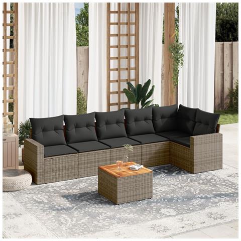 Set Divani Da Giardino 7 Pz Con Cuscini Grigio In Polyrattan - Foto 1