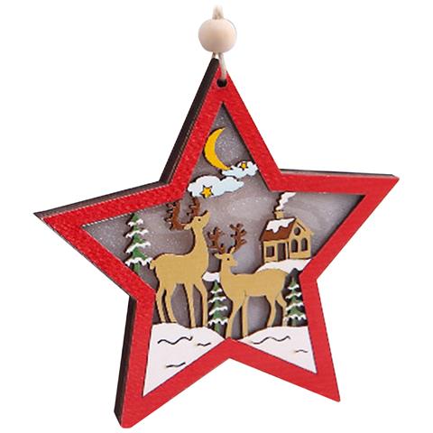 Pendente In Legno Decorazione Natale Illuminato Led - Stella - Foto 1