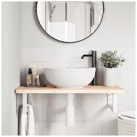 Ripiano A Parete Per Lavabo In Acciaio E Massello Di Faggio - Foto 2