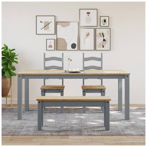 Tavolo Da Pranzo Panama Grigio 180x90x75 Cm Legno Massello Pino - Foto 2