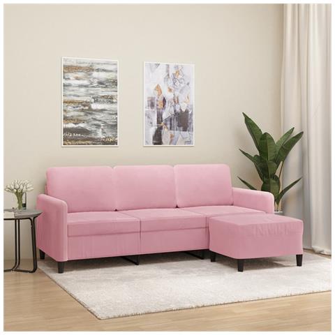 Divano a 3 Posti con Poggiapiedi rosa 180 cm in Velluto - Foto 2