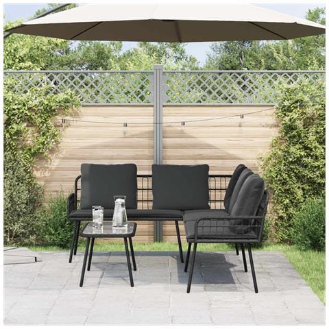 Set da Giardino a 2 Pezzi con Cuscini in Rattan Sintetico Nero - Foto 2