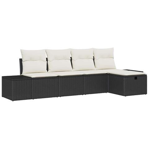 Set di Divani da Giardino da 5 Pezzi con Cuscini in Rattan Polyrattan Nero - Foto 1
