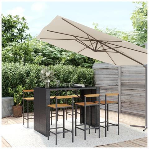 Set Bar Giardino 7 pz Nero Polyrattan e Legno Massello Acacia - Foto 2