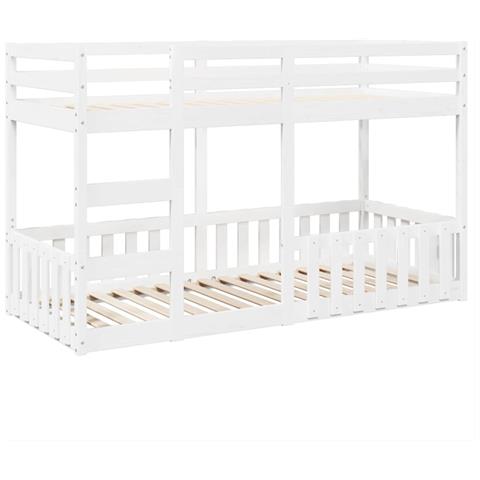 Letto a Castello Bianco 80x200 cm in Legno Massello di Pino - Foto 1