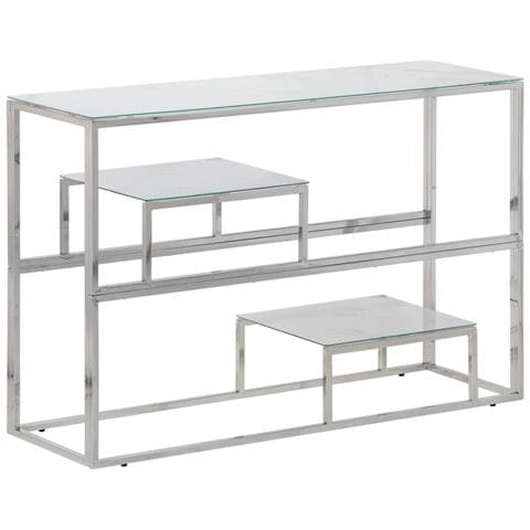 Tavolino Consolle Argento Acciaio Inossidabile Vetro Temperato - Foto 1