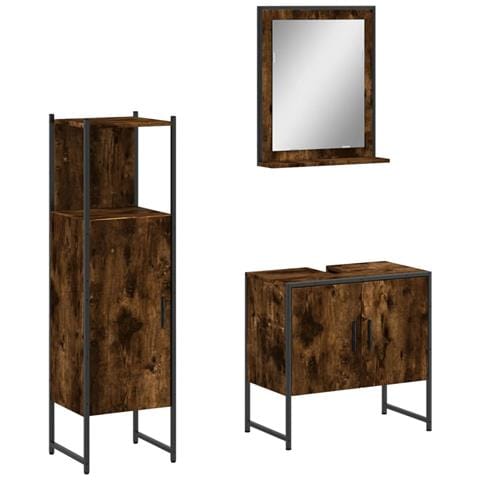 Set Mobili da Bagno 3 pz Rovere Fumo in Legno Multistrato - Foto 1