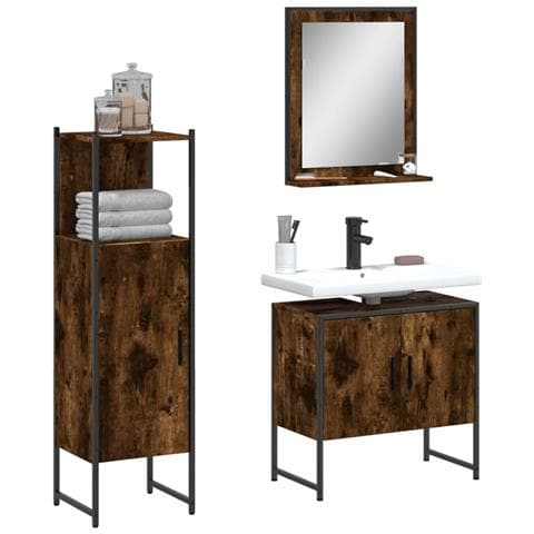 Set Mobili da Bagno 3 pz Rovere Fumo in Legno Multistrato - Foto 2
