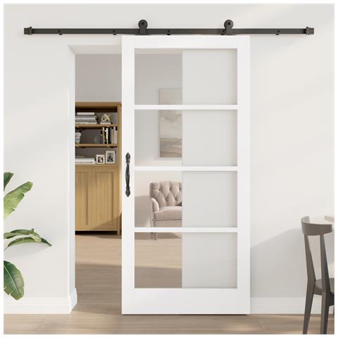 Porta scorrevole con set hardware 'ORKDAL'Bianco 93x202 cm, Porta interna con vetro 'ORKDAL'Bianco 93x202x4 cm - Foto 2