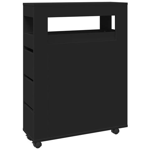 Mobile da Bagno Stretto con Ruote Nero in Truciolato - Foto 1