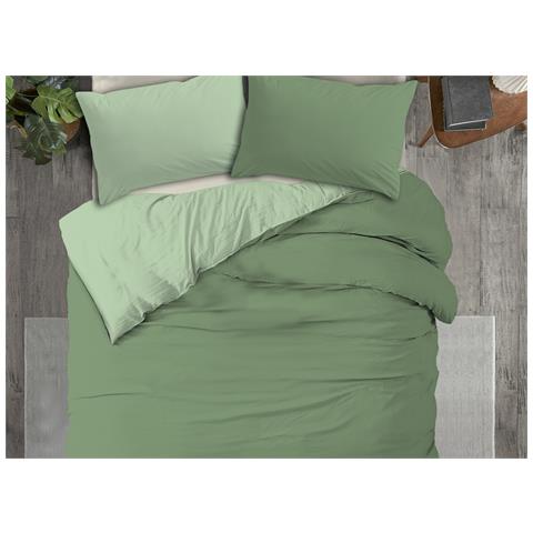 Copripiumino No Stiro Tinta Unita Bicolor Microfibra Effetto Manopesca Francesca Piazza E Mezza Verde-salvia - Foto 1