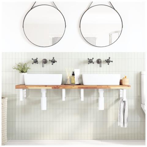 Ripiano A Parete Per Lavabo In Acciaio E Massello Di Acacia - Foto 2