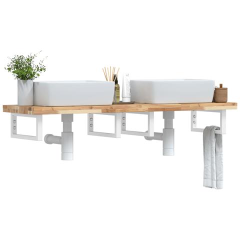 Ripiano A Parete Per Lavabo In Acciaio E Massello Di Acacia - Foto 8