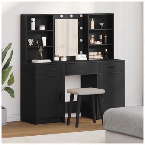 Set da Toeletta 3 Pezzi in Legno Ingengerizzato Nero - Foto 2